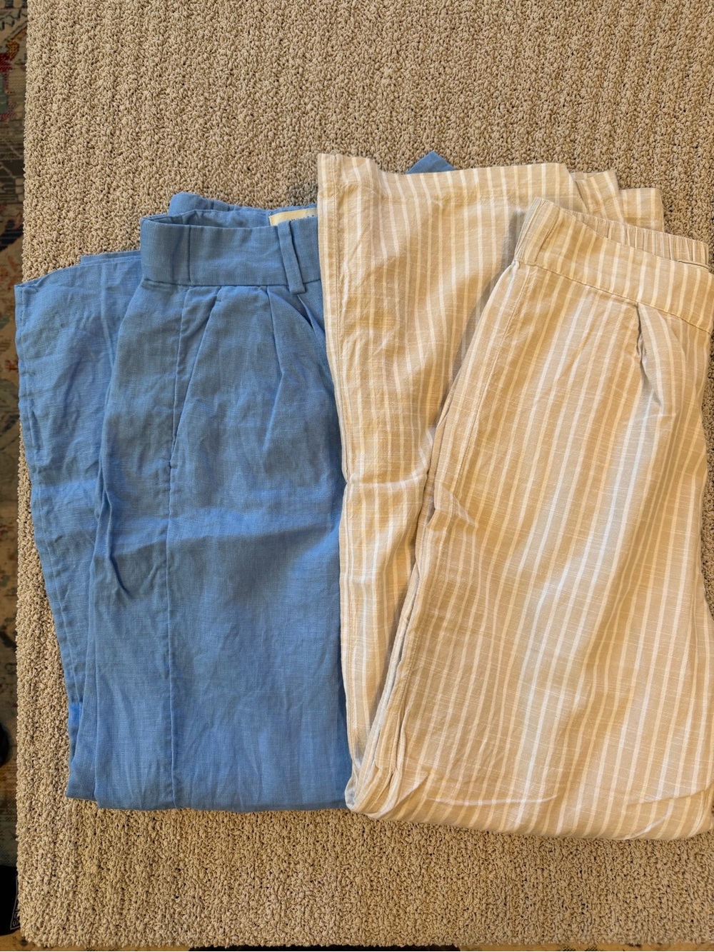 Abercrombie & Fitch Beige and White Striped Linen Pants